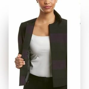 Tahari ASL Womens Petite Striped Long Sleeves Jacket EGGPLANT/Black